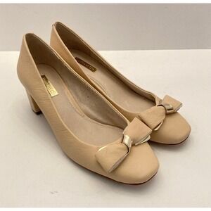 Louise‎ Et Cie Women's 7.5 M EU 37.5 Lo-Lilla Leather Pumps Beige\Gold With Bow